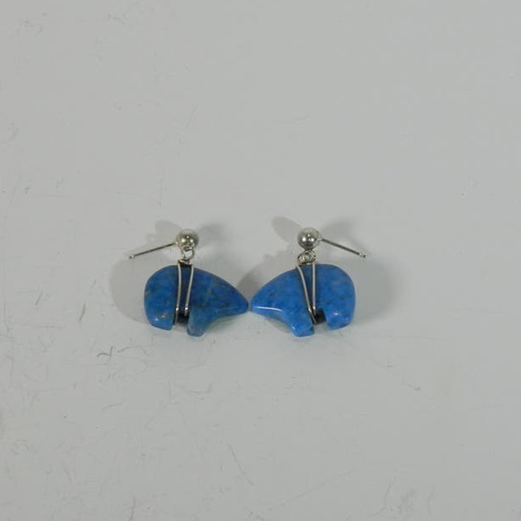 Lapis Spirit Bear Pierced Earrings - Picture 2 of 6